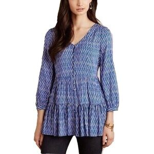 Anthropologie Maeve Blue and White Patterned Blouse